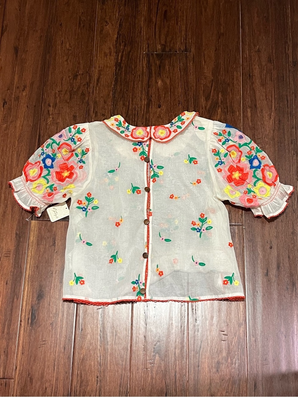 Bloggers fave Free People Flowers of Love embroidered sheer top ecru SZ small - Picture 15 of 16
